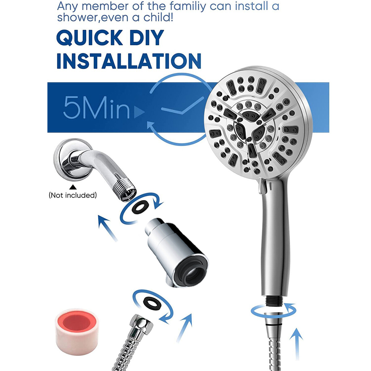 High Pressure Shower Head with Handheld 10 Spray Modes Magnetic Shower Head US⭐