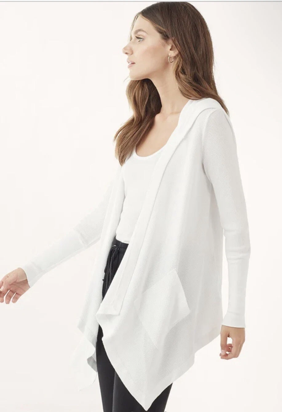 NWT Splendid Thermal Flight Cardigan White Open Waffle Knit Hoodie XL