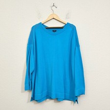 TALBOTS Pullover Sweater Womens Sz 3X Plus Ocean Blue Knit Cotton Minimalist NWT