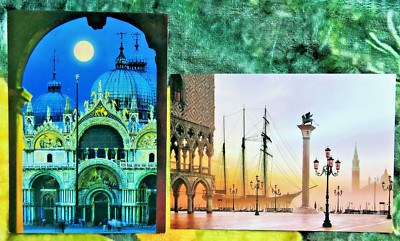 2 Postkarten VENEDIG_Venezia I + Golden Moon over Venice _neuwertig_TUSHITA_