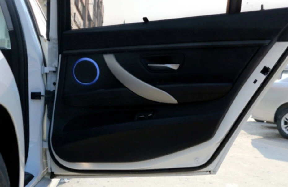 Cubierta de borde de anillo de altavoz de puerta interior de aluminio azul para BMW Serie 3 4 GT 2013-2019 Foto 2 de 4