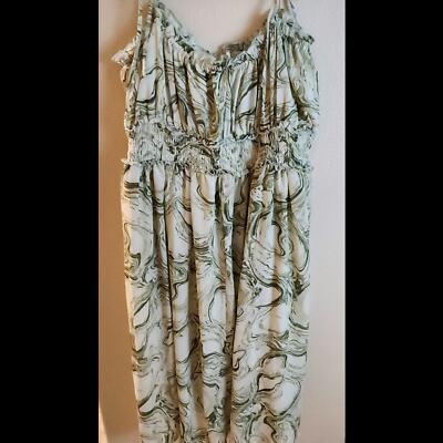 ARULA Green Smocked Printed Summer Boho Festival Dress 3X Cottagecore Dress  | eBay