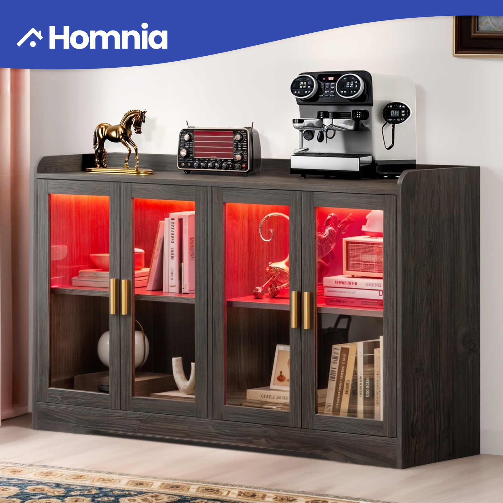 55-in Large Wood Modern Sideboard Storage Bookshelf Cabinet Coffee Bar Shelving