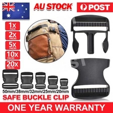 Black Plastic Side Quick Release Buckle Clip Cord Strap Fastener Webbing Bag