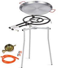 Set Paellera: Padella 46 cm, Bruciatore a gas 2 Fuochi, Cavalletto Treppiede Reg