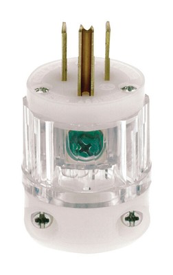 Leviton 08215-PLC Clear 15A 125V 2-Pole 3-Wire Natural Nylon Lighted Plug
