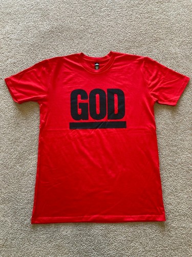 GOD T-SHIRT Red Shirt Black Logo Ladies 