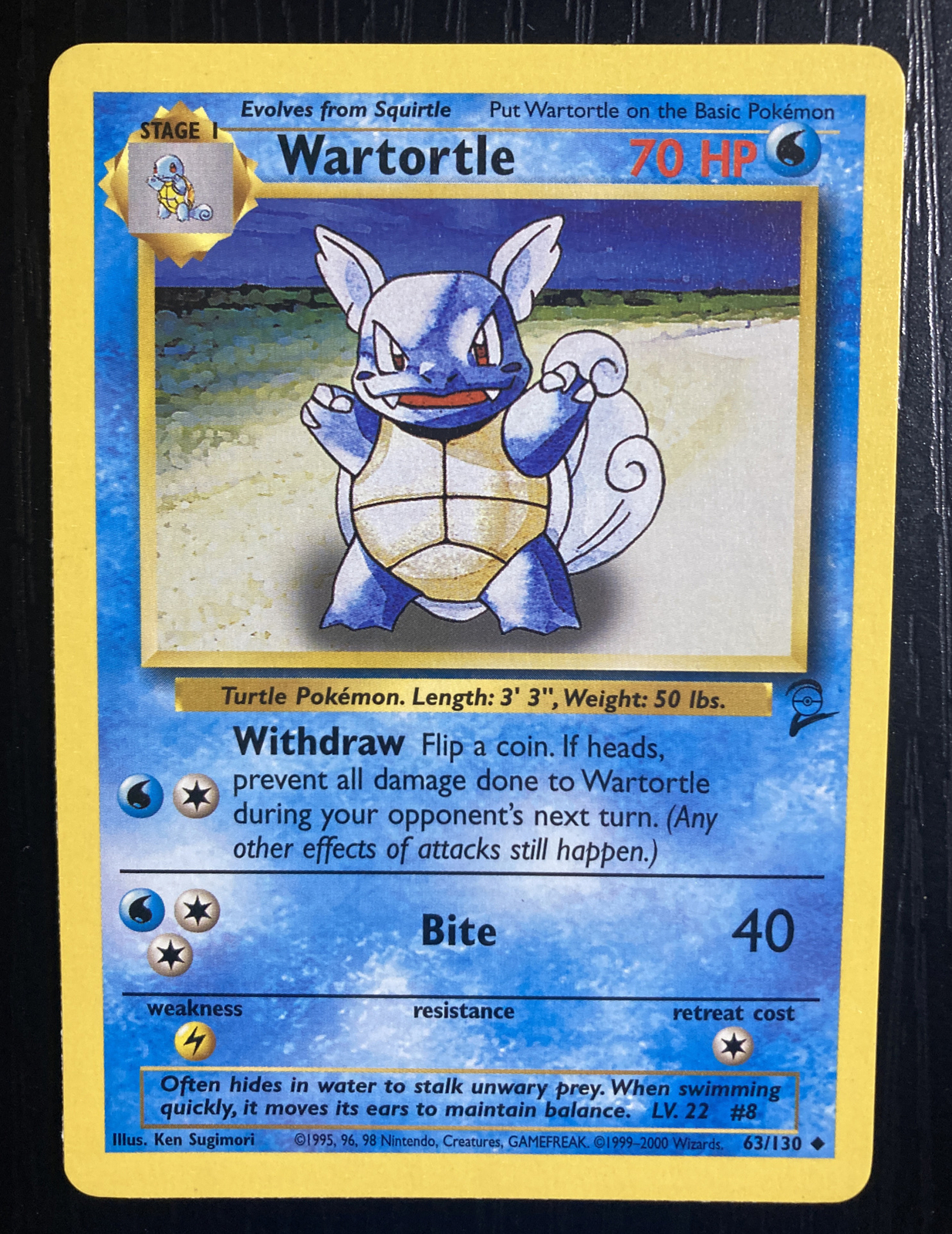 Wartortle 63/130 Base Set 2 Uncommon WOTC Pokemon Card NM Near Mint