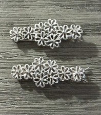 Flower Silver Tone Vintage Twin Double Hair Clips