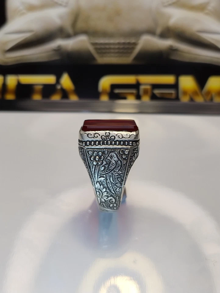Unique Handmade Persian Silver Ring (Red Yemeni Agate ) 925 Silver - Image 2 of 4