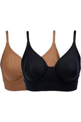Rhonda Shear 2-pack Butterknit No Wire Underwire Bra Black/Sienna
