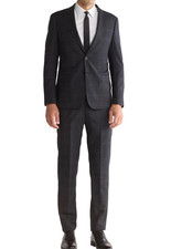 Armani Collezioni Men's Windowpane Trim Fit Wool Suit Black Size EU 48 / US 38