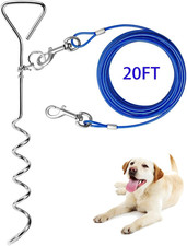 Dog Tie Out Cable and Stake, 20ft Outside Dog Leash Chain for Camping and Yar...