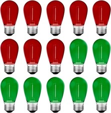 15 Pc S14 Colored LED String Light Bulbs,1 Watt Plastic Shatterproof Waterproof