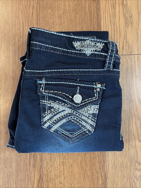 Hydraulic Women Jeans Lola Curb-a-licious Micro Boot Embellished Sz 9/10 Short