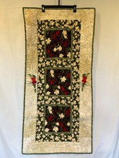 Holiday Christmas Floral Quilted Table Runner with Ornament Appliqu s 51 x 25