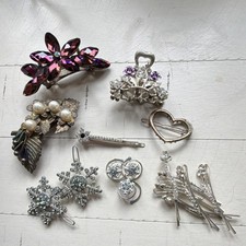 Rhinestone  Faux Pearl Embellished Hair Clips Lot Heart Flower Wedding Party