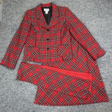 Vintage Pendleton Womens 3pc Red Tartan Plaid Wool Suit Set Jacket 8 Skirt 6