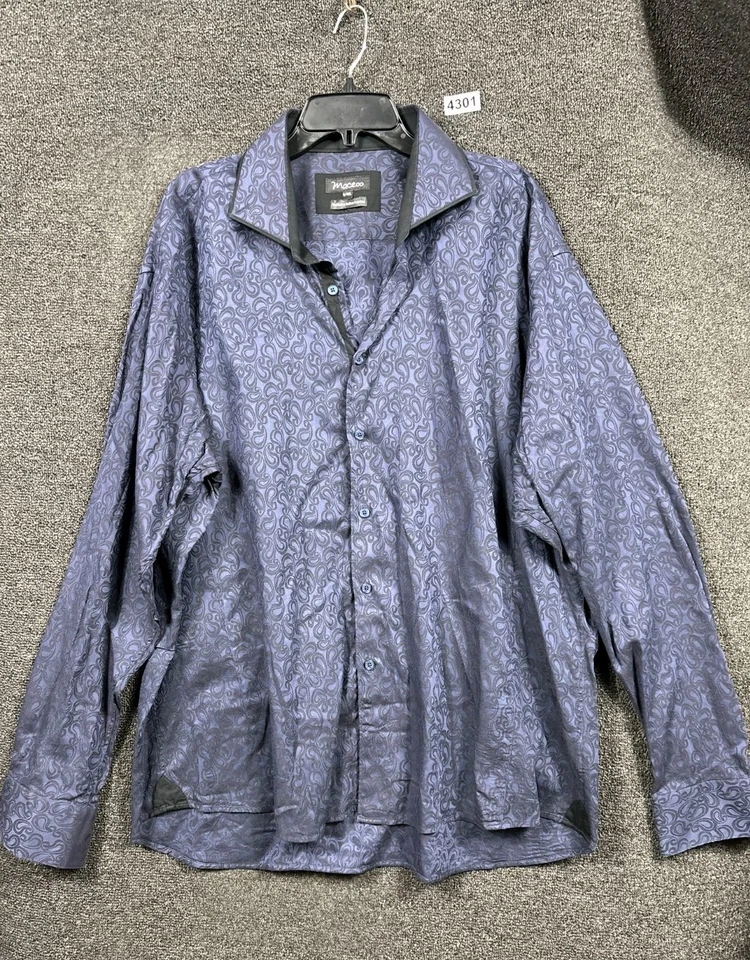 Maceoo Shirt Mens 4XL Navy Blue Elegance Paisley Italian Fabric Button Up Dressy - Image 2 of 4