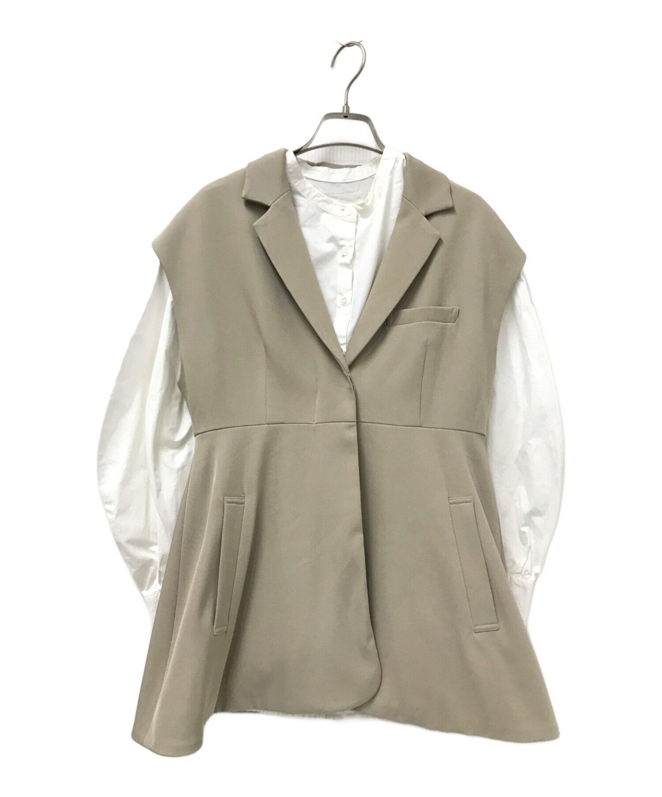 Ameri Peplum Jacket with Puff Blouse/ Beige/ Size… - image 1