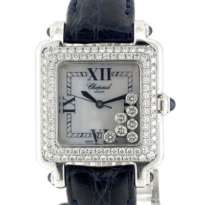 Chopard Happy Sport 18K White Gold 7 Floating Diamond Square Watch