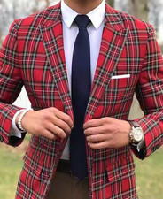 Plaid Men Suits for Wedding Groom Tuxedos Slim Fit Peaked Lapel Male Suit 2 pcs