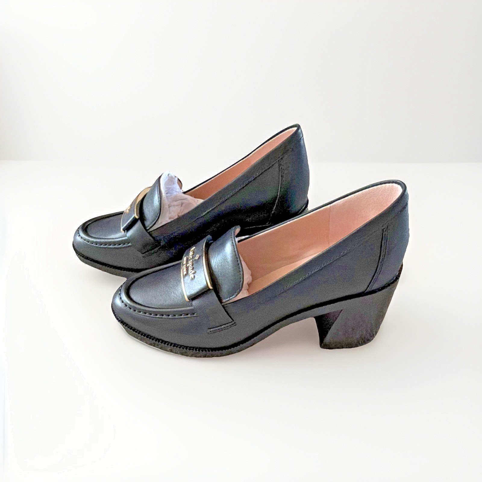 Kate Spade New York Loafer Black Leather Block Heel Women's Shoes 6.5 B