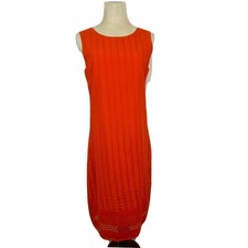 Orientique Shift Dress Womens Size 8 Orange Eyelet Embroidered Sleeveless Midi
