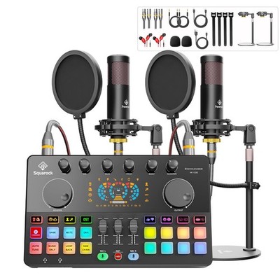 Podcast Equipment Bundle for 2 with Dual 48V XLR Condenser Micophones with Mi...