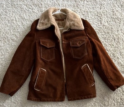 Kirk's Suede-Life Brown Beige Suede Faux Fur Men's Jacket 44 Chest 25 Sleeve