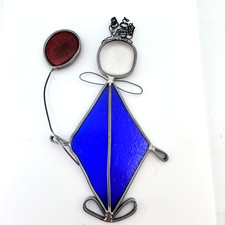 Vintage Stained Glass Clown w Balloon Window Sun Catcher Handmade Art