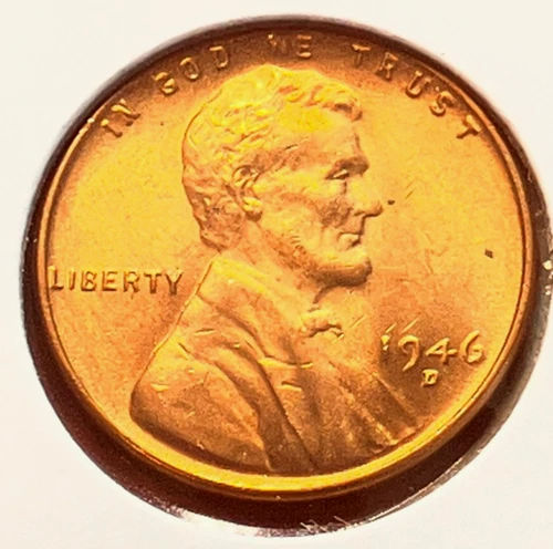 1946-D Lincoln Wheat Cent Penny GEM RED BU From an Original Bank Roll