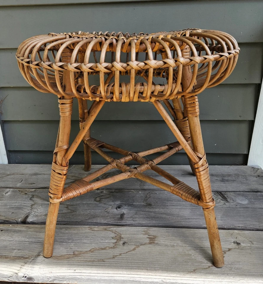 Taburete o soporte para plantas vintage Franco Albini de bambú ratán mediados de siglo moderno Foto 3 de 4