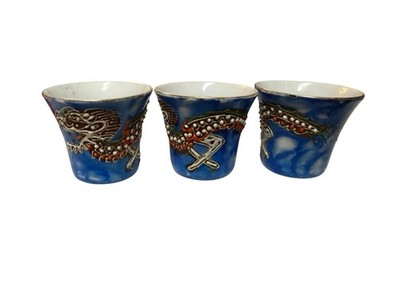 Vintage Japan Dragonware 3 Geisha Lithopane Sake Cups Moriage 1.5 