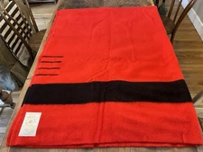 Vintage Hudson's Bay Company 100% Wool 4 Point Red Black Blanket 72x92' England