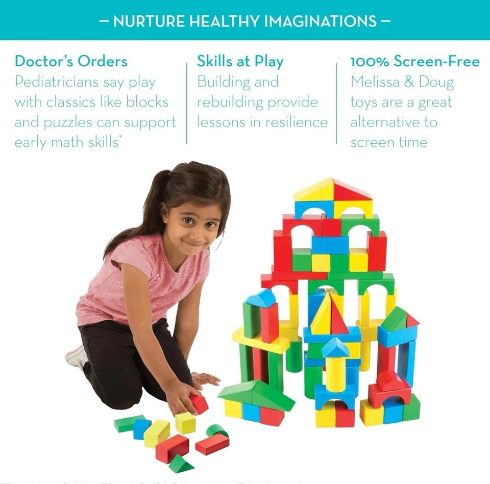 Conjunto de 100 blocos de construção de madeira Melissa & Doug de brinquedos de classificação e empilhamento - Imagem 4 de 4