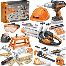 51Pcs Kids Tool Set with Toy Chainsaw Electronic Drill Toy, Toddler Tool Set, C