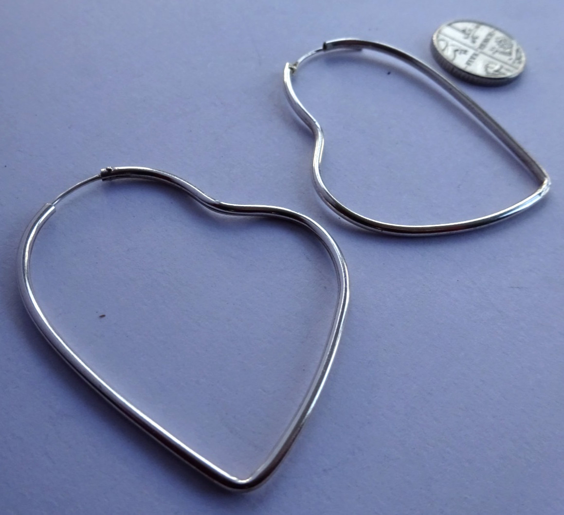 Stylish pair large solid sterling silver heart ea… - image 4