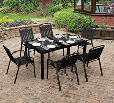Garden Dining Table and Chairs 6 Seater Outdoor Patio Set Metal Seat Furniture