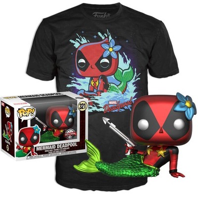 Marvel Deadpool Mermaid Exclusive Pop & Tee Figur Set Gr. M Funko
