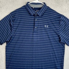 Under Armour Playoff Polo Shirt Mens XL Navy Blue HeatGear Golf Rugby Stripe EUC