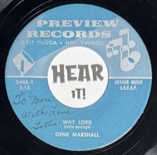Rare Song Poem Teen Rocker Soul 45 GENE MARSHALL Why Lord / Memory PREVIEW