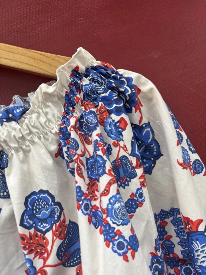 Camisa Campesina La Double J Top Grande Blanca Roja Azul Estampado Paisley Foto 3 de 4