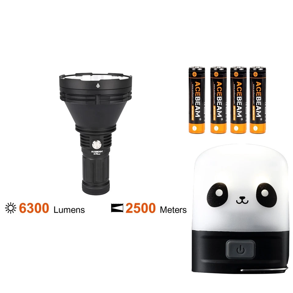 Combo: Acebeam K75 V2 Search Light - 6300 Lumen, w/LR10 Camping/Night Light