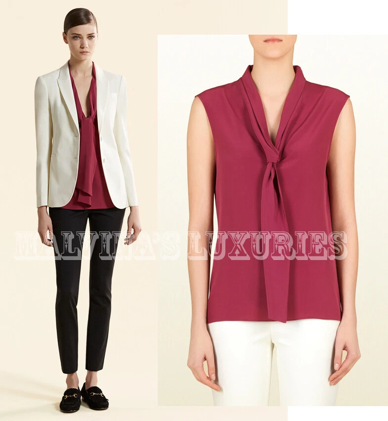 GUCCI TOP ÉCHARPE COL GERANIO CHEMISIER SOIE taille IT 40 US 4