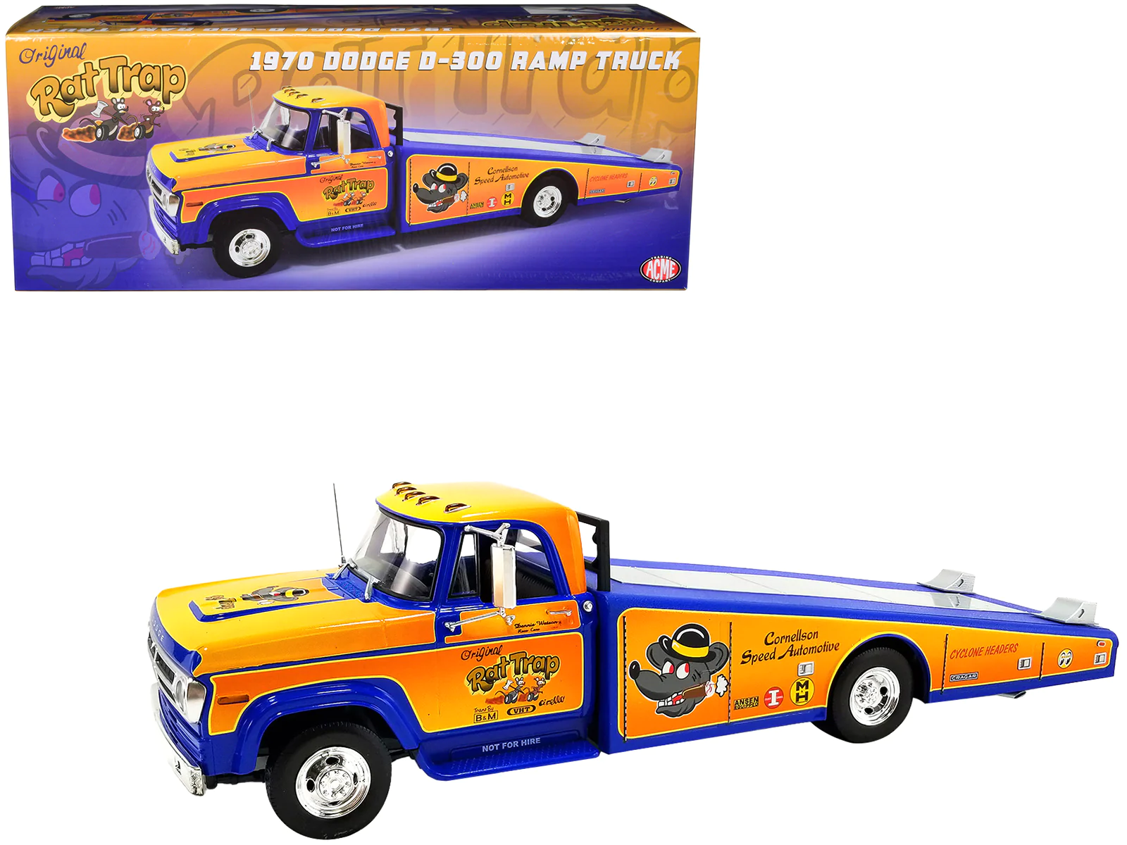 1970 Dodge D-300 Ramp Truck Orange Blue Graphics 1/18 Diecast Model