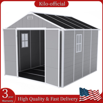 8x8ft Storage Shed Waterproof Resin Outdoor Tool Cabinet w/Floor, Window & Door