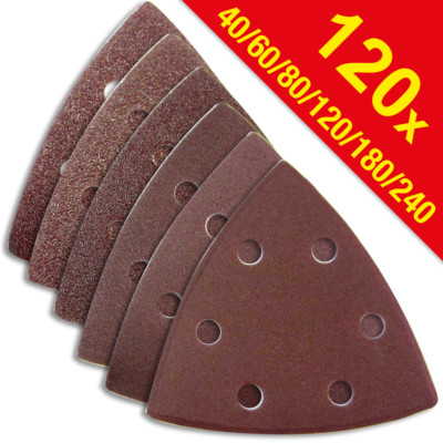 120 Schleifdreiecke, 93x93x93mm, je 20 X K40-60-80-120-180-240, Korund