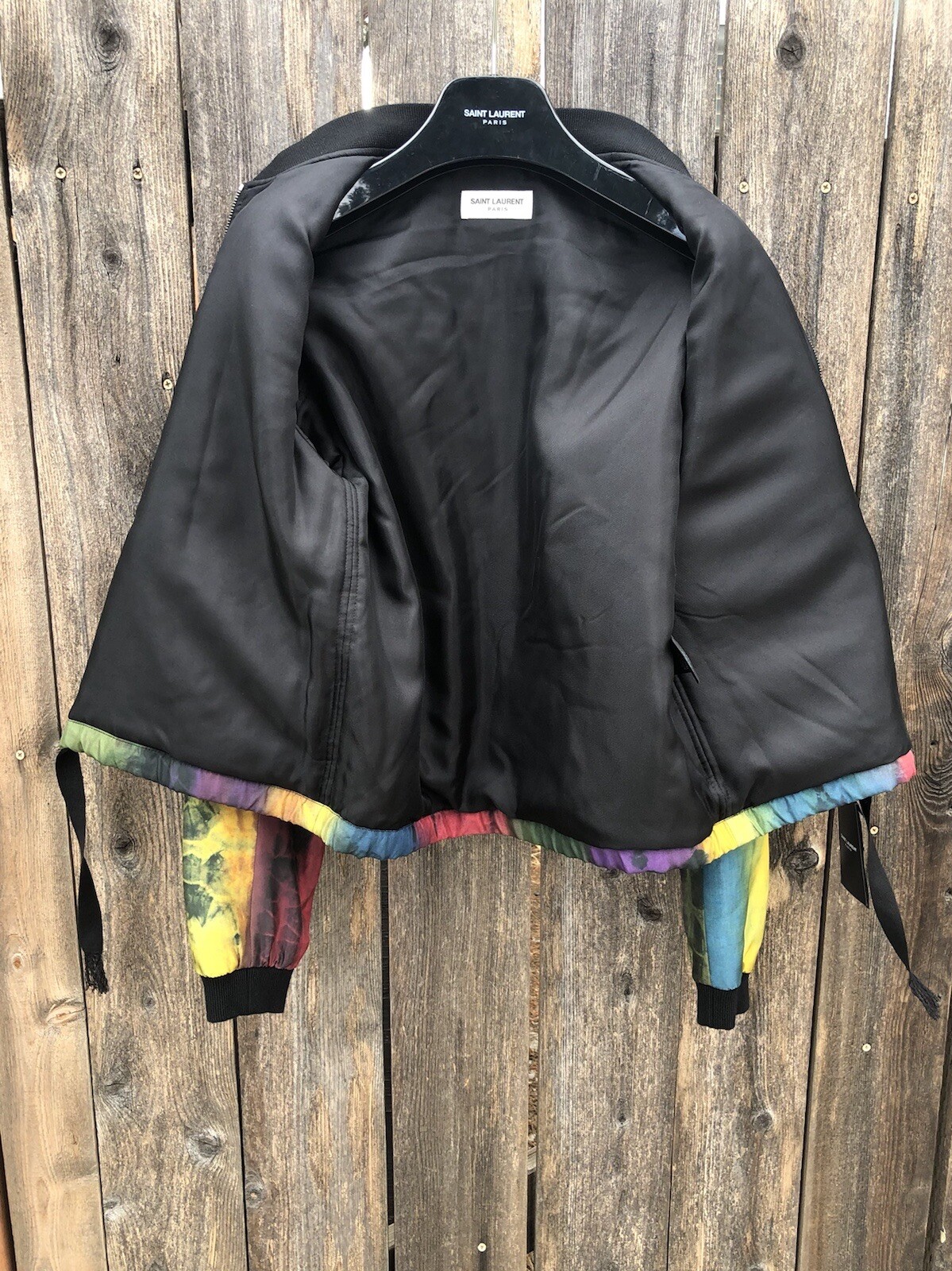 Bomber Saint Laurent Paris in seta tie dye multicolore nuovo con etichette $2790 taglia 44 US 34