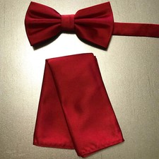 New Men Dark Red Butterfly Bow tie And Handkerchief Set Wedding Prom Christmas